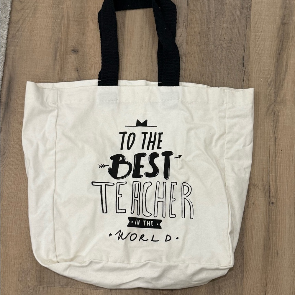 Canvas Teacher Tote Bag with Black Handles
